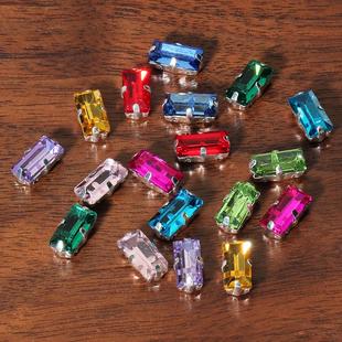 5*10mm French Embroidery Stained Glass Crystal Diamond Rectangular Claw Diamond with Hole Hand-Sewn Diamond DIY Clothing Material Accessories