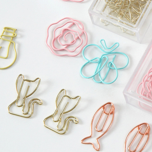 Creative boxed animal shaped paper clips, cartoon metal paper clips, colorful special-shaped golden paper clips wholesale