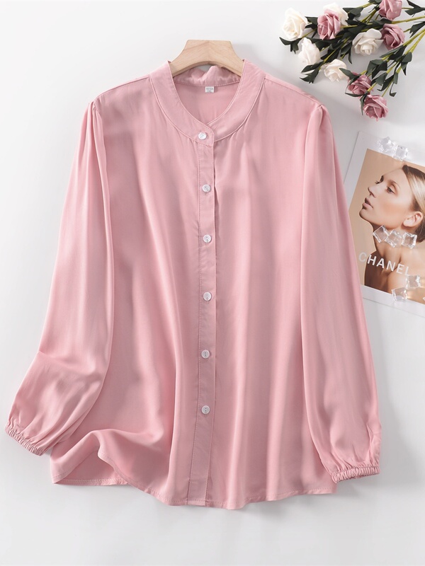 Cotton Silk Shirt Women's Summer Thin Style Middle-Aged and Elderly Mothers Can Wear Shirts Long-Sleeved Loose Artificial Cotton Silk Home Clothes