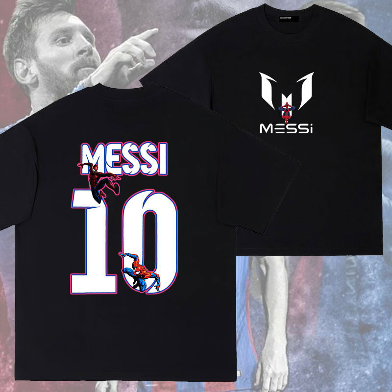 200g Football Star Lionel Messi Miami Xinjiang Long-Staple Cotton Pure Cotton Short-Sleeved T-Shirt Loose Top Summer Men