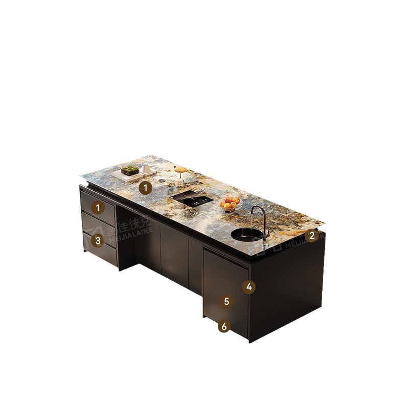 Barra de lujo ligera de estilo italiano, sentido de alta gama, mesa de comedor, cocina abierta para el hogar, mesa de isla de roca de alta gama