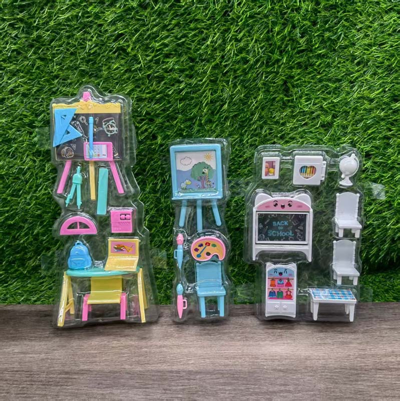 Barbie Doll Toy Accessories School Supplies Ruler Computer Abacus Table Lamp Compass Notebook Table Chair