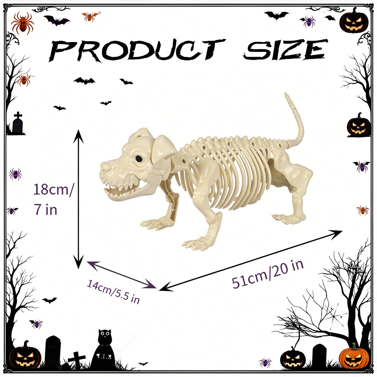 Adorno de Esqueleto de Perro Shar Pei de Plástico con Articulaciones Ajustables para Fiesta de Halloween