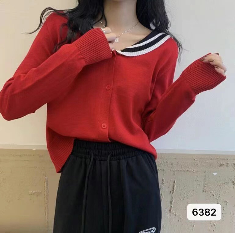 Solid Color Navy Collar Sweater for Women Autum 2023 New Korean Style Loose Knitted Long-Sleeved Outer Cardigan Top Trendy Solid Color Navy Collar Sweater for Women Autum 2023 New Korean Style Loose Knitted Long-Sleeved Outer Cardigan Top Trendy