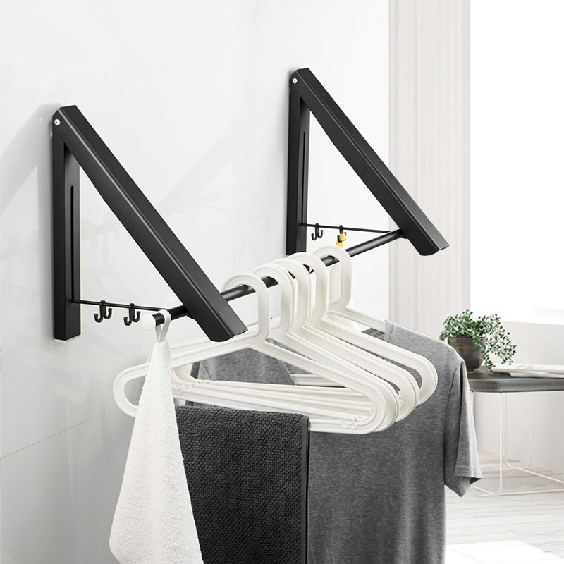 Space Aluminum Balcony Clothes Drying Rack Bathroom Wall-Mounted Foldable Clothes Rack Drying Rod Storage Rack Dual-Use for Wet and Dry Clothes Invisible