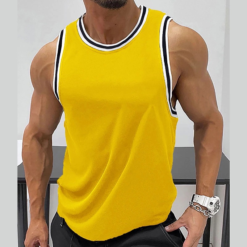 Men's Sleeveless Vest Solid Color Ribbed Edge Round Neck Fitness Sports Top For Outdoor Daily Wear Cross Border Style_viptrois.com