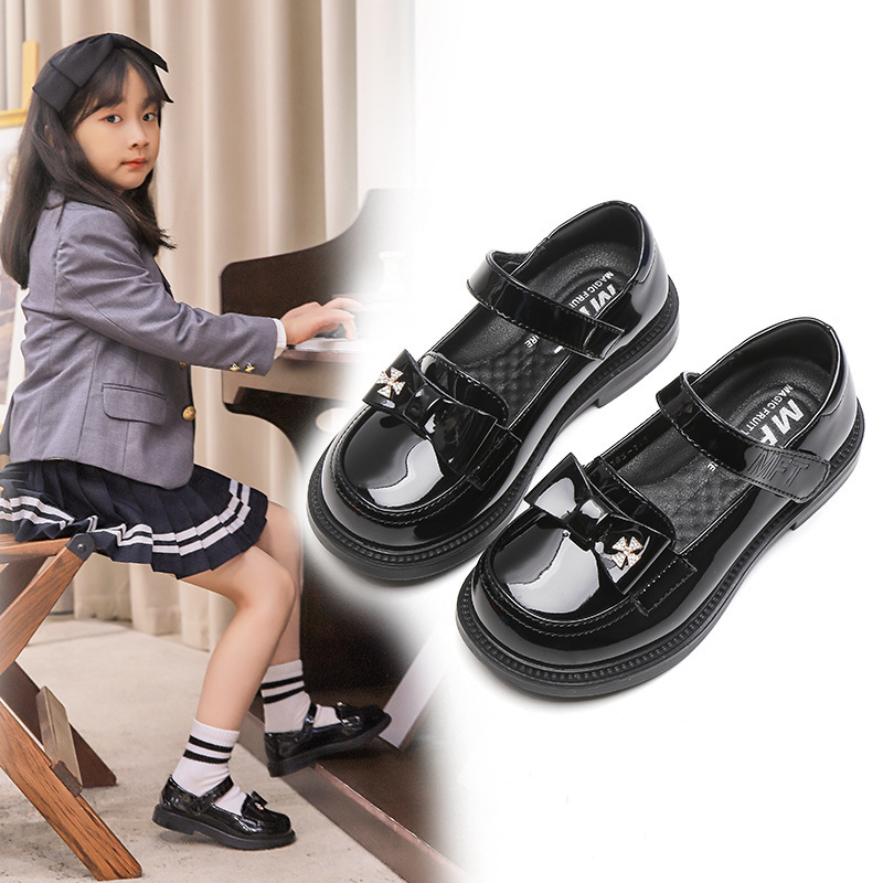 Girls' Leather Shoes 2025 Spring New Style Student Easiest for Match Solid Color Soft Sole Campus Children's British Style Single Shoes for Children