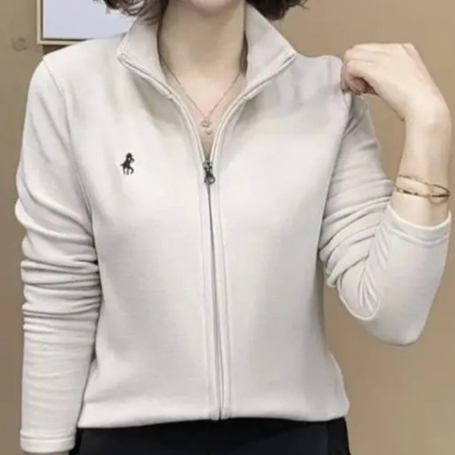 Women's 2024 Autumn/Winter Collar-Style Embroidered Double-Zip Fleece Open Hoodie, New Slimming & Warm Outerwear