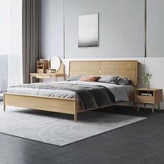 北歐白蠟木原木床主臥1.8米1.5輕奢雙人婚床現代簡約全實木儲物床