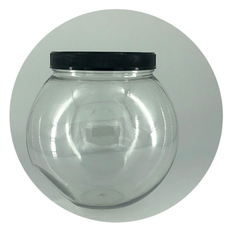 PET transparente botella de plástico esférica de grano de embalaje de boca ancha botella de comida de caramelo con tapa botella de bola sellada