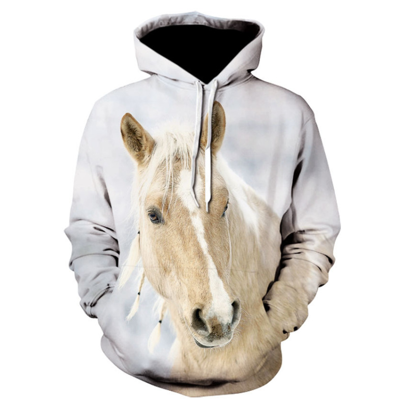 Cross-Border Foreign Trade New Model 3D Digital Sweat Blood Horse Print Hoodie European and American Style Trendy Men's Sweatshirt