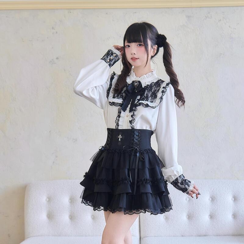 Improved Version, Please See the Actual Product before Ordering. Japanese Mass-Produced Lace Long-Sleeved Top, Subculture Cute Style