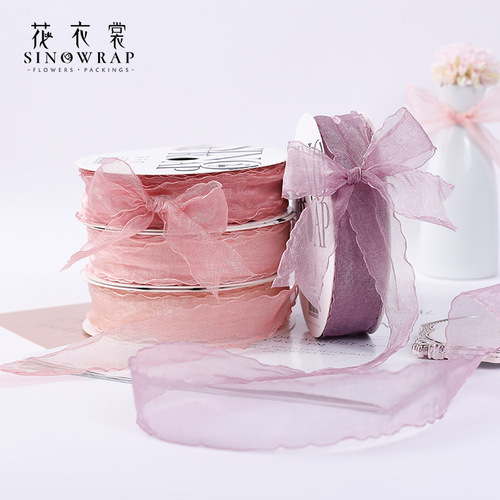 Floral clothes super sweet romantic gauze ribbon flower packaging ribbon bouquet gift baking ribbon flower shop packaging for wholesale