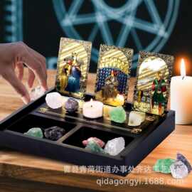 简约木制塔罗牌收纳盒桌面分格水晶收納盒木质水晶塔罗牌底座