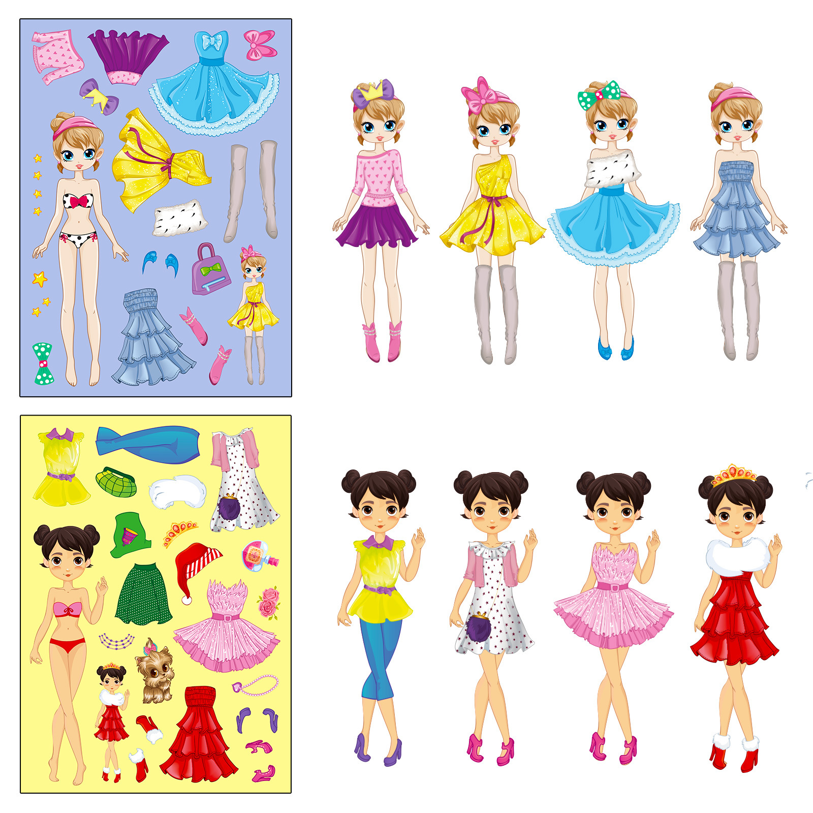 6 hojas/pack Rosa princesa cara cambiante pegatinas Niña de dibujos animados lindo DIY princesa hacer una cara rompecabezas pegatinas