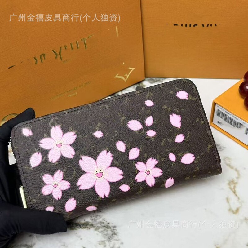Cross-Border New Model Lv Sakura Series Genuine Leather Women's Wallet Long Zipper Smiley Face Coin Purse Clutch Wallet Cross-Border New Model Lv Sakura Series Genuine Leather Women's Wallet Long Zipper Smiley Face Coin Purse Clutch Wallet