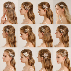 クロスボーダー热い贩売花嫁アクセサリーハンドメイドパールメタル花ヘアクリップ夏森系高级感カモ口クリップ