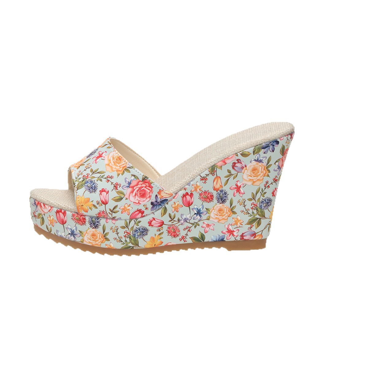 Women's Floral Sandals Summer Peep Toe Wedge Thick Sole European American Style Plus Size Shoes For Outdoor Wear_vogvips.com