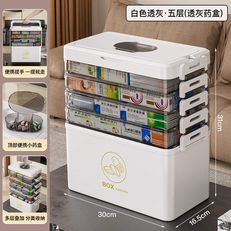 Caja Organizadora de Medicamentos de PET Multicapa Portátil para Hogar