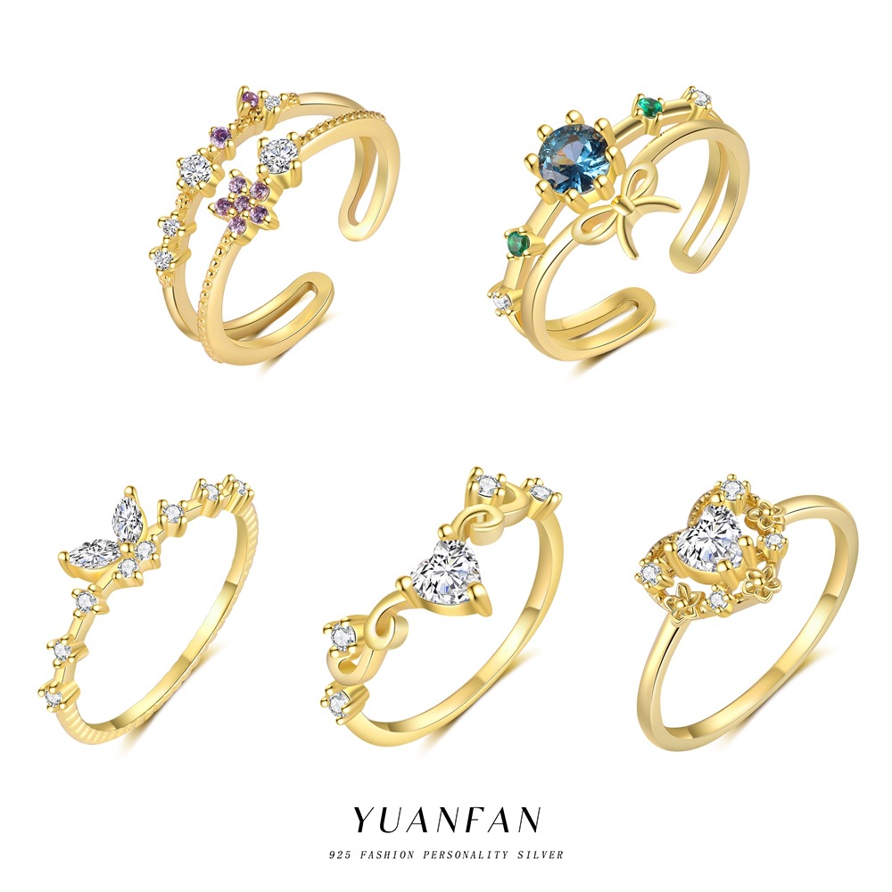 1 Piece 925 Sterling Silver Heart Shape Butterfly Open Rings display picture 1