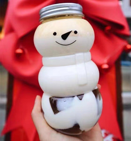 500ML个性雪 人形奶茶瓶圣诞果汁饮料瓶