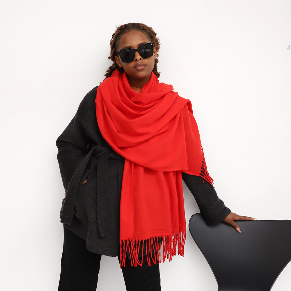 Solid Color Cashmere Scarf For Women In Winter, New European And American Camel Beige Warm Scarf, Long Shawl_voghion.com