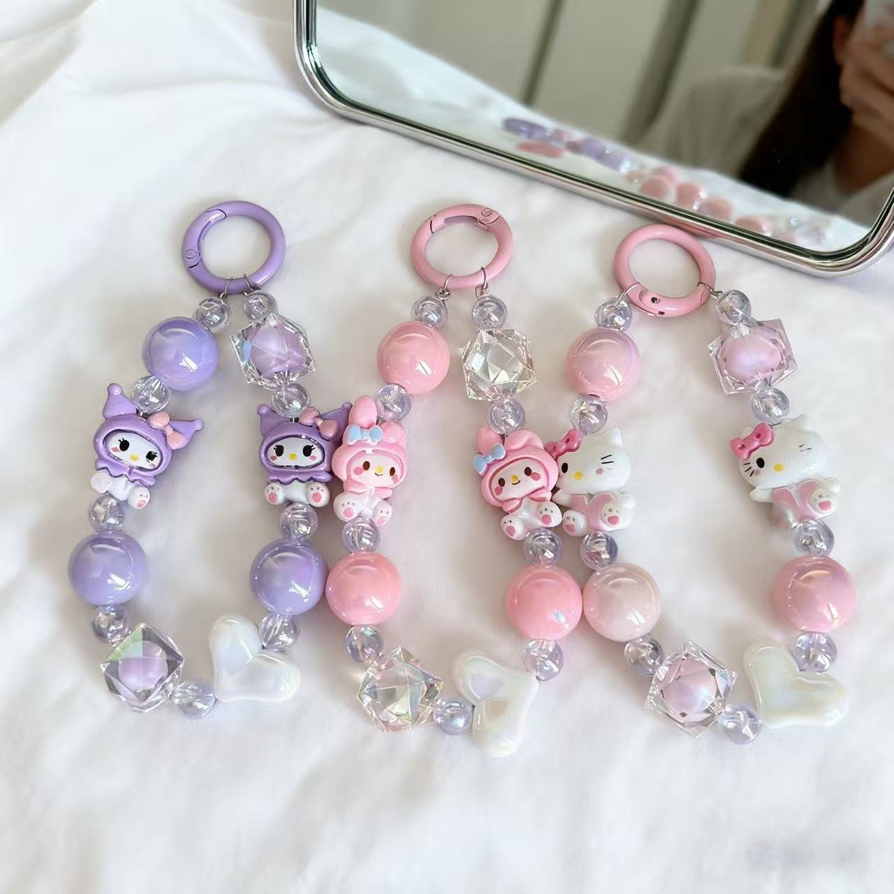 New Cute Cartoon Sanrio Stitch Beaded Phone Chain Keychain Pendant Creative Bag Decoration