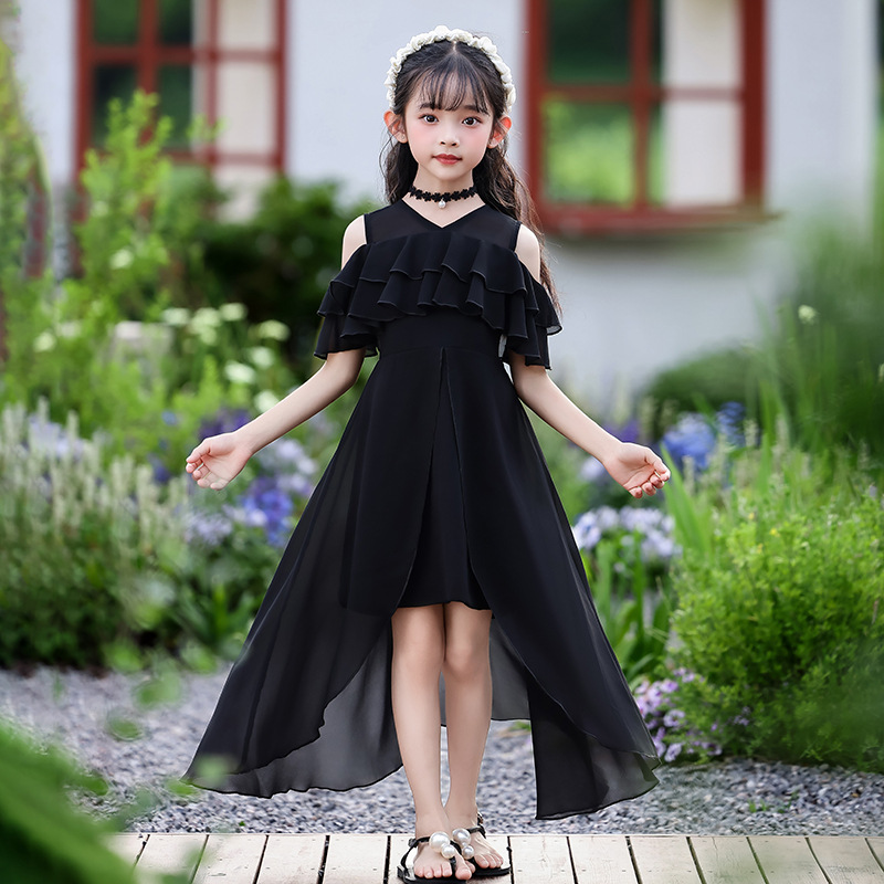 Girls' Dress Summer 2026 New Style Children's Chiffon Dress Off-Shoulder Little Girl Princess Dress Stylish Fashionable Dress