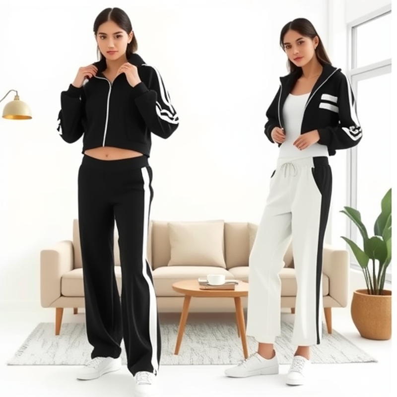 2025 European and American Cross-Border Amazon Autum Export Y2K Stripesd Zipper Top Jacket Casual Sports Suit for Women