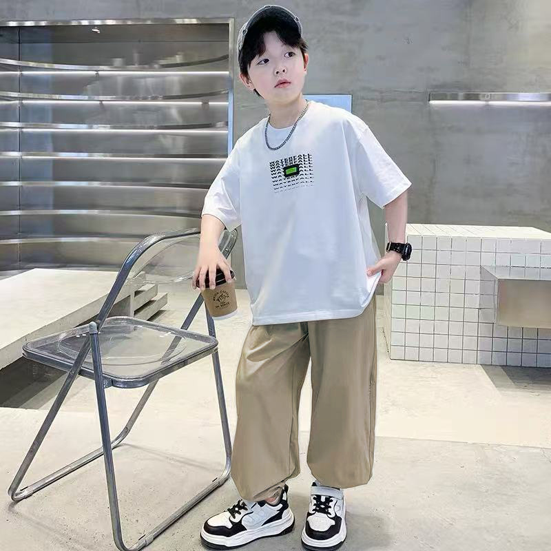 T-shirt for boys, set, children's design summer clothing for students, western style, trend of season, loose fit 3