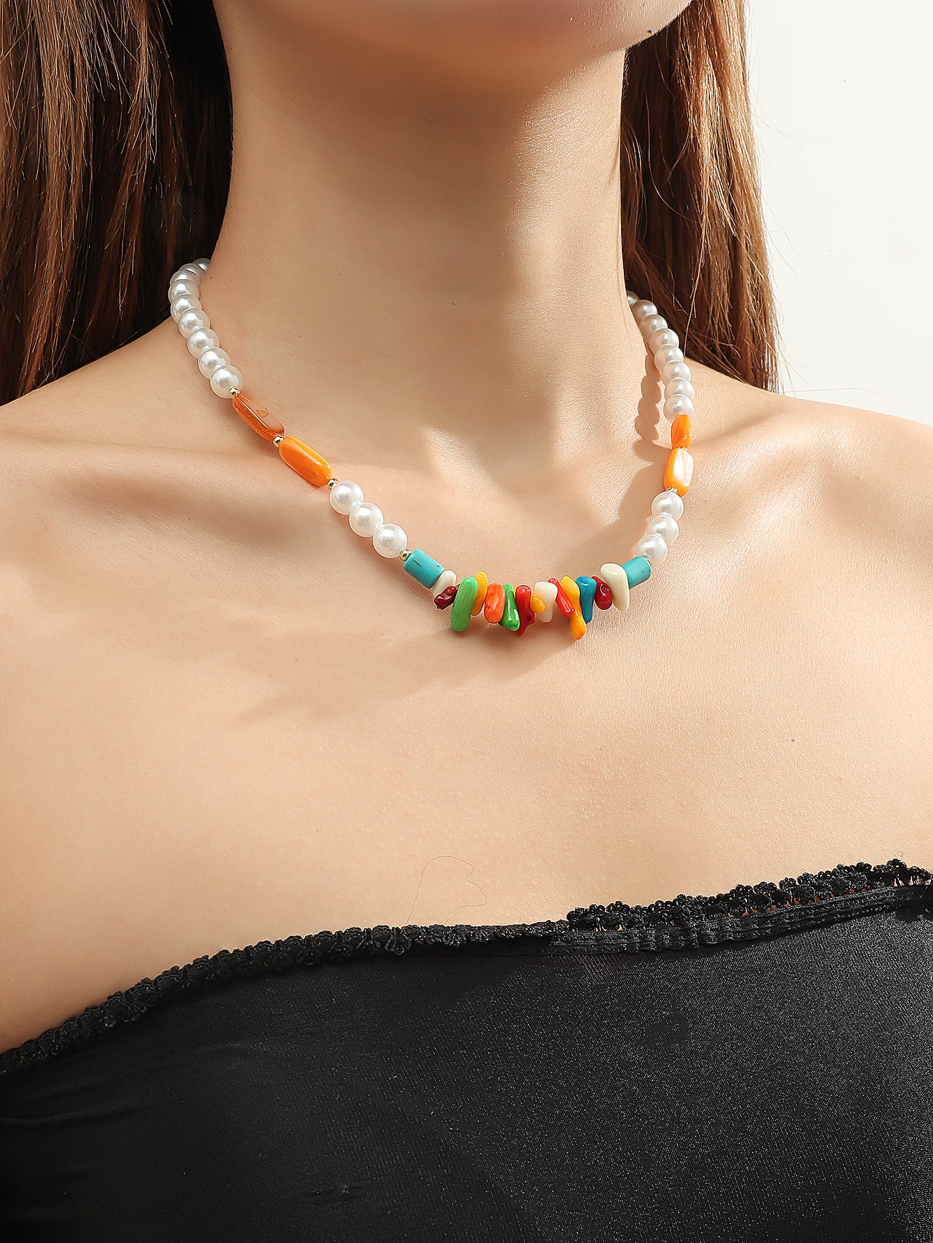 Pearl And Mixed Bead Necklace For Women Niche Coral Design_voghion.com