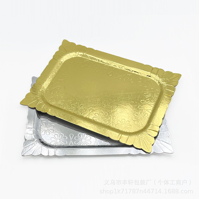 Fábrica al por mayor nueva bandeja de papel desechable engrosada de película de aluminio dorado bandeja de barbacoa cubiertos de fiesta de cumpleaños platos de papel