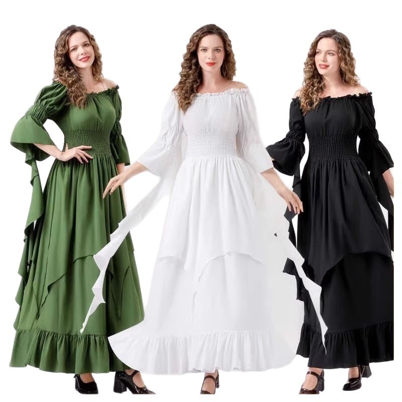 Halloween Palace Retro Long Dress Amazon Cross-Border Women's Medieval Dance Dress Bell Sleeve Plus Size Dress