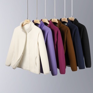 Spring, Autumn and Winter New Men's and Women's Thickeneded Warm Cardigan Jackets for Couples, Cashmere Fleece Jackets, Double-Sided Velvet Stand-Up Collar Jackets
