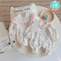 新生嬰兒衣服春裝女寶寶中國風連體衣春秋滿月百天哈衣春季外出服