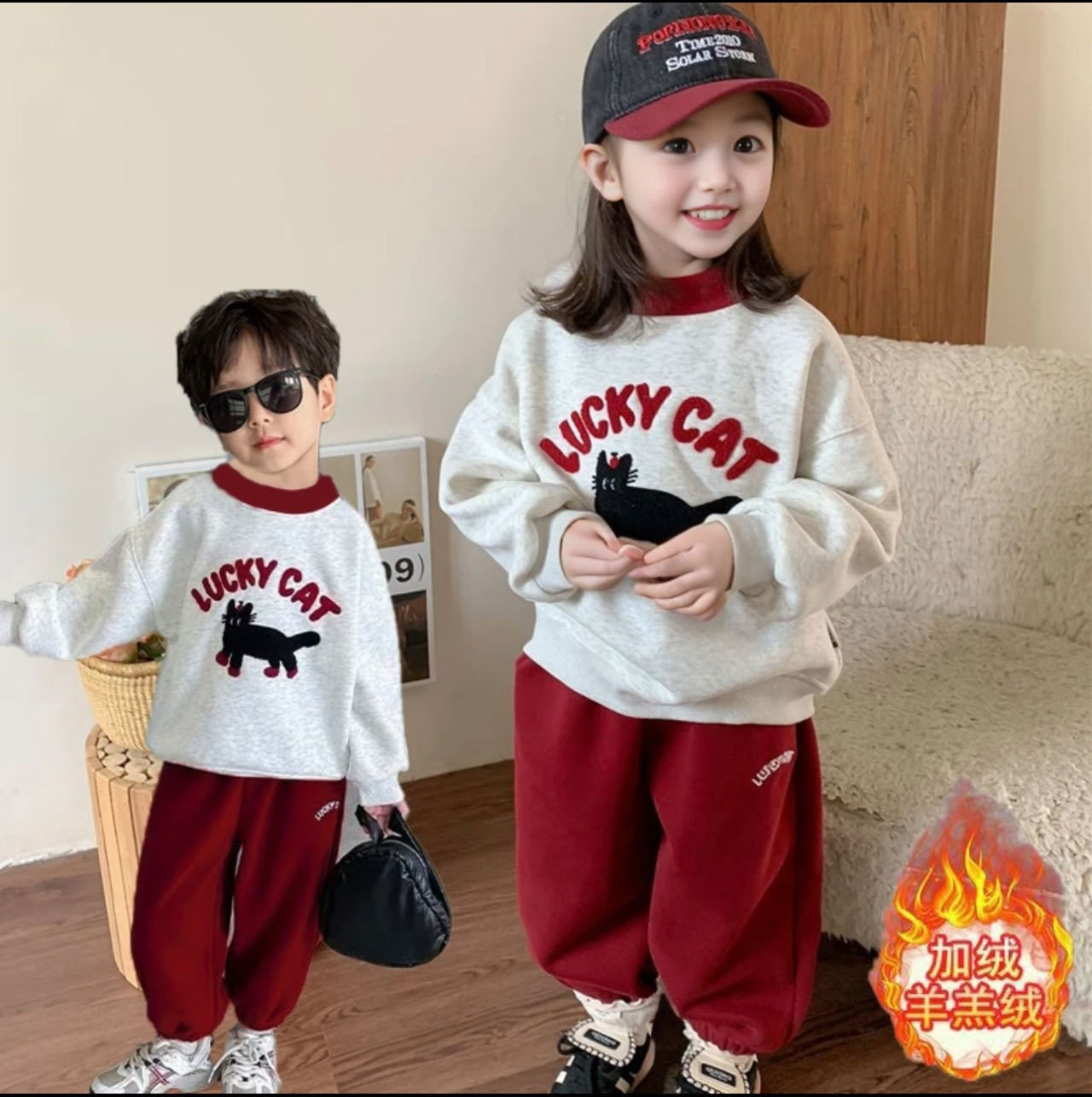 男童女童加绒套装卫衣裤2024秋冬新款儿童韩版上衣宝宝冬季两件套