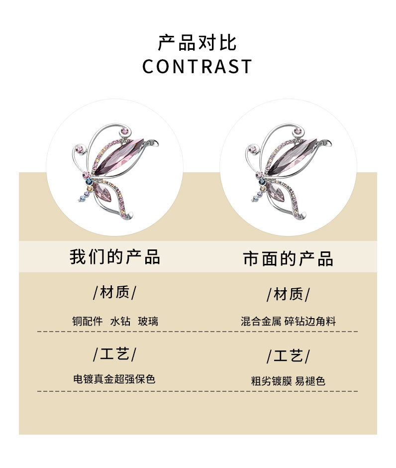 春夏简约时尚水晶蝴蝶胸针独特新颖灵动昆虫胸花送礼纪