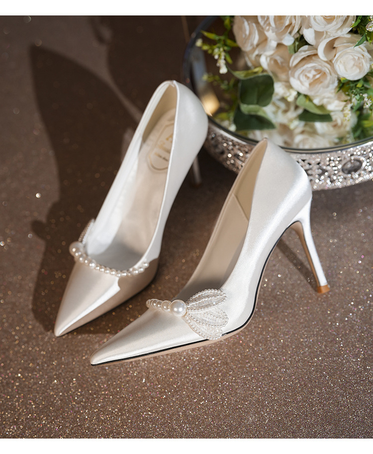 Ballerine da sposa in raso con perle scarpe eleganti comode_voghion.com