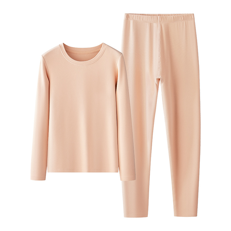 Nuevo traje cálido transfronterizo de terciopelo de doble cara para mujer, cuello redondo de aminoácidos, fondo de color sólido grueso, ropa de otoño, pantalones largos