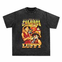 街头复古做旧水洗T恤原宿短袖上衣男女航海王海贼王One Piece