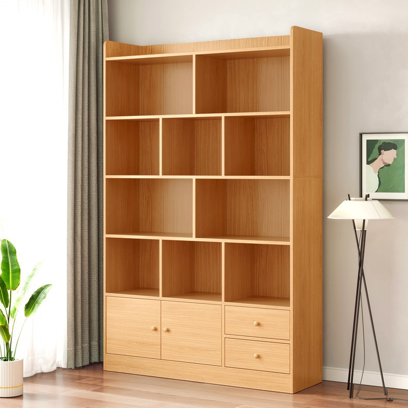 estantería de piso estantería sala de estar integrado contra la pared almacenamiento y exhibición armario de madera maciza gabinete de biblioteca doméstico con puerta de gabinete