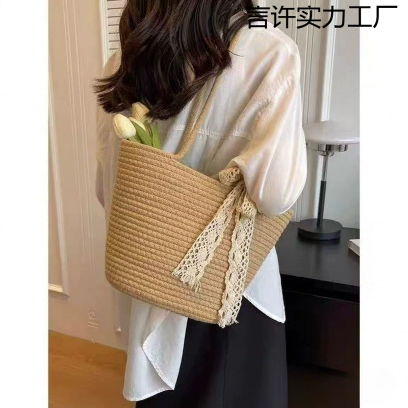 Французская плетеная сумка для женщин, летняя новая модная соломенная пляжная сумка, большая вместительная корзина для овощей, сумка-ведро на плечо