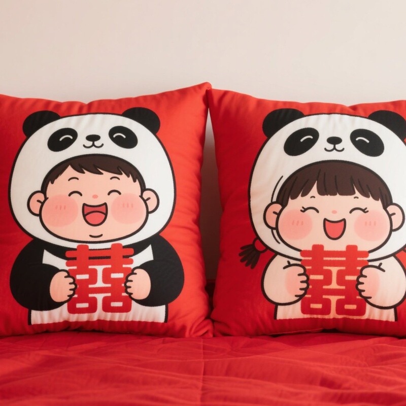 无偶新婚陪嫁压床娃娃喜字一对结婚红色抱枕婚庆公仔婚房中式|undefined