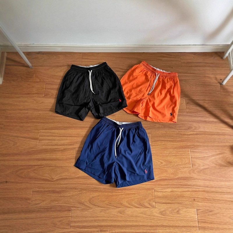 Cross-Border Rl Retro Solid Color Embroidered Pony Logo Casual Drawstring Beach Shorts Unisex Mesh Lining Cross-Border Rl Retro Solid Color Embroidered Pony Logo Casual Drawstring Beach Shorts Unisex Mesh Lining