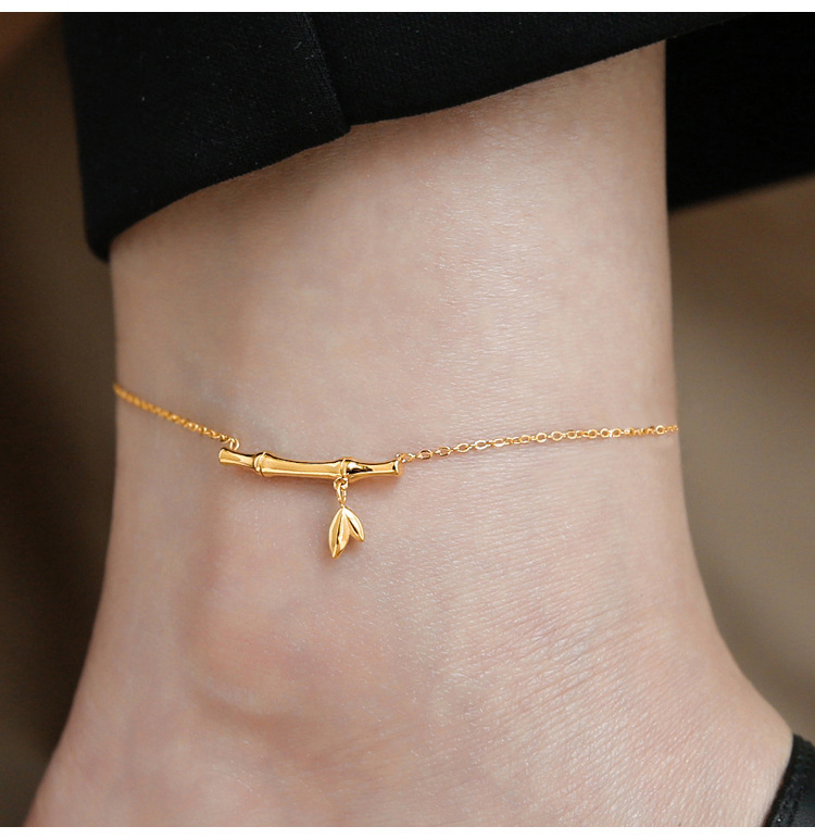 Nuevo estilo literario chino, nuevo estilo, nicho de moda, diseño de lujo ligero, sentido de alta gama, todo fósforo, simple, sección alta, tobillera de bambú, mujer