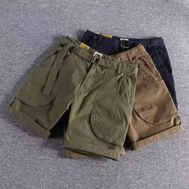 Heavyweight Camouflage Retro Cargo Shorts Summer Men's Multi-Pocket Loose Casual Knee-Length Shorts Plus Size