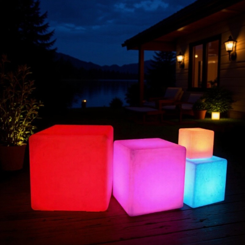 Explosión LED iluminante cubo cuadrado taburete bar mesa luz de atmósfera RGB rotomolding inteligente iluminante lámpara decorativa