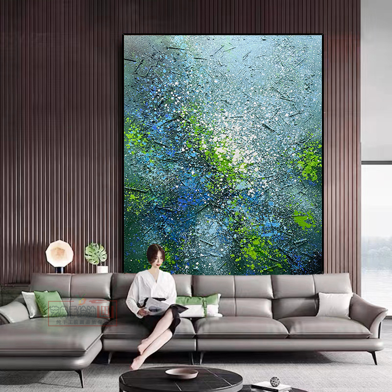 原创极简手绘高级感肌理油画抽象客厅落地装饰画玄关过道挂画绿色