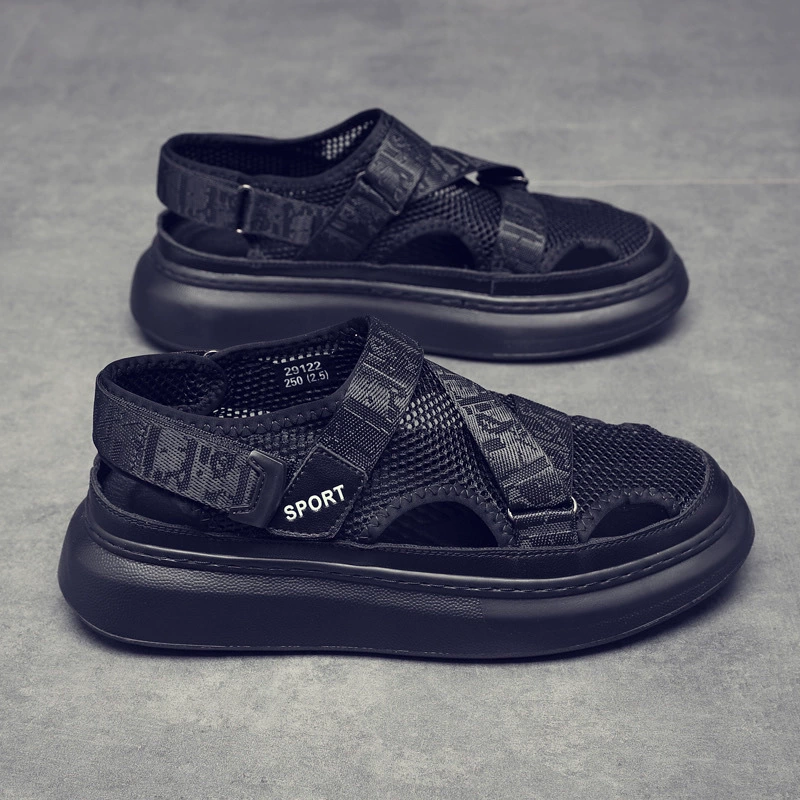 Спортивные мужские сандалии с открытым носком, новинка лета 2025 года, повседневная нескользящая мужская пляжная обувь с отверстиями в стене, толстая подошва и дезодорант.