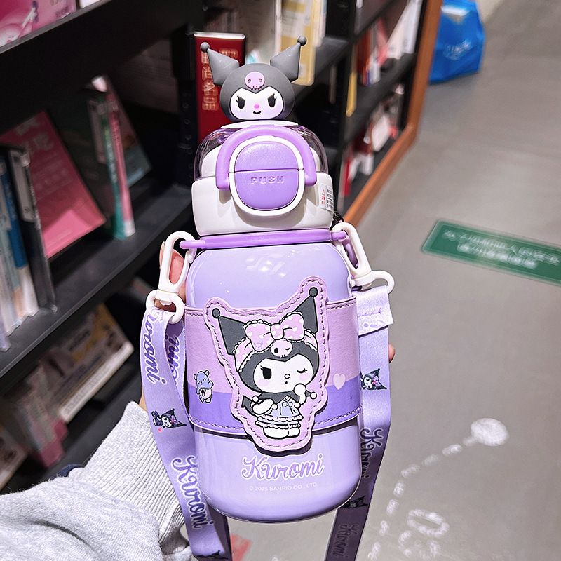 サンリオ子供用ダブルドリンク魔法瓶カップ女の子用かわいいポータブルストローカップ学生スクールクロスボディ落下防止カップ|undefined